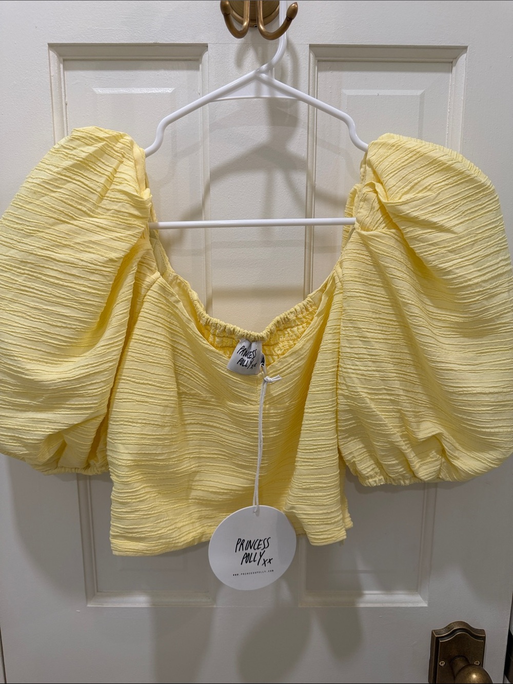 Princess Polly Pale Yellow Puff-Sleeve Cropped Blouse